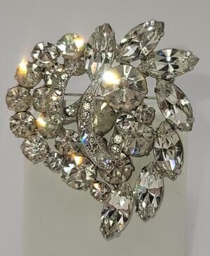 Vintage Silver-tone Abstract Spray Brooch with  Clear Crystal Rhinestones